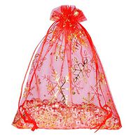 Housweety 25PCs 12cmx16cm Red Snowflake Organza Gift Bags Pouches Wedding/Christmas Gift