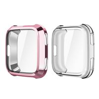 [2-Pack] Fintie Compatible Fitbit Versa Case, Soft TPU Plated Screen Protector Rugged Cover All-Around Protective Bumper Shell for Fitbit Versa Smartwatch, Rose Pink, Clear