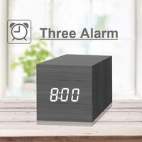 Digital Alarm Clock, with Wooden Electronic LED Time Display, 3 Dual Plus Alarm, 2.5-inch Cubic Small Mini Wood Made Electric Clocks for Bedroom, Bedside, Black