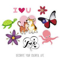 Laptop Stickers, Water Bottle Decal Sticker Pack for Hydro Flask, Phone, Luggage, Cars, Bicycles, Skateboard (Lovely Flower & Animal)