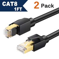 CAT8 Ethernet Cable,26AWG Lastest 40Gbps 2000Mhz SFTP Patch Cord,with Gold Plated RJ45 Connector for Router, Modem, PC, Switches, Hub, Laptop, Gaming, Xbox (1FT)