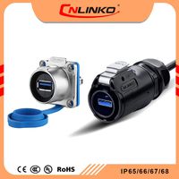 CNLINKO USB 3.0 Connector Data Transfer Panel Mount Dual USB Port Outdoor Waterproof 9 Pin 5Gbps Circular Connector for Industrial Equipment
