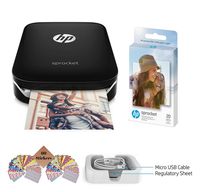 HP Sprocket Photo Printer, Print Social Media Photos on 2x3 Sticky-Backed Paper (Black) + Photo Paper (30 Sheets) + USB Cable + 60 Decorative Stick-On Border Frames