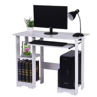US Fast Shipment Quaanti Home Laptop Notebook Computer Desk, Office Desk Study Writing Table with Storage Drawer Keyboard Tray Printer Shelf Stand,Compact PC Workstation for Small Spaces (White)