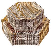 PARTY DISPOSABLE 72 PC DINNERWARE SET | 36 Dinner Plates | 36 Salad or Dessert Plates | Heavy Duty Paper Plates | Hexagon Wood Design | for Upscale Wedding and Dining (Wood Collection – White/Gold)