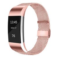AK Replacement Bands Compatible with Fitbit Charge 2 Bands, Stainless Steel Bands Adjustable Accessory Wristband for Charge 2 Bands (No Tracker) (Large, 02 Rose Pink)