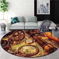 RUGSMAT Antique Carpet Gray Round Area Rug,Watch On Old Map Nautical Foam Mat Living Room Decor Round-55