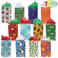 72 Pack of Christmas Holiday Goody Bags; 12 Assorted Christmas Designs Goodie Bags for Classrooms, Party Favors, Small Gift Bags, Kraft Holiday Gift Bags and Christmas Craft Bags by Joiedomi