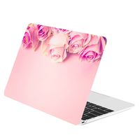 TOP CASE -Floral Pattern Rubberized Hard Case Compatible MacBook 12" (12" Diagonally) with Retina Display Model: A1534 - Pink Rose on Rose Quartz Base