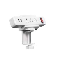 Mount-It! Power Strip Holder Clamp Desk Mount with Included Surge Protector | White Desktop Power Outlet with 2 USB Ports and 3 AC Power Outlets | Adjustable Power Strip Clamp Mount
