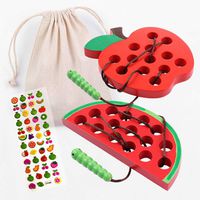Lacing Toy for Toddlers: Wooden Threading Toys, 1 Apple and 1 Watermelon with Bag and Sticker, Educational and Learning Montessori Activity for Baby and Kids, Great Car and Plane Puzzle Travel Games