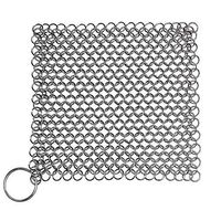 JUN-L Chainmail Scrubber 8x8 inch Square 304 Stainless Steel Cast Iron Cleaner, Durable Anti-Rust Scrubber for Pots, Skillets, Griddle Pans, BBQ Grills and More, with Hanging Ring
