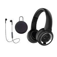 Gabba Goods 3 Piece Gift Set Premium LyriX Wireless Bluetooth Volume Control Over The Ear Comfort Padded Stereo Headphones | Earphones |Bluetooth Ear Buds & Stereo Speaker - Black