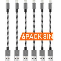 Boost Chargers 6Pack 8INCH Nylon Braided Fast Charging USB Power Charge & Sync Cable Cord Compatible iPhone XR XS MAX X iPhone 8 8Plus 7 7 Plus 6S 6S Plus 6 6 Plus 5 SE & More - White/Grey