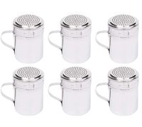 (Set of 6) 10 Oz Stainless Steel Dredge Shaker with Handle, Spice Dispenser for Cooking/Baking by Tezzorio