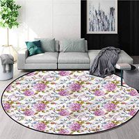 RUGSMAT Floral Modern Machine Washable Round Bath Mat,Vintage Spring Scenery Coffee Table Mat Non-Skid Living Room Carpet Diameter-55