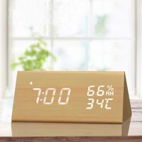 Digital Alarm Clock, with Wooden Electronic LED Time Display, 3 Alarm Settings, Humidity & Temperature Detect, Wood Made Electric Clocks for Bedroom, Bedside... (Yellow)