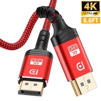 DisplayPort Cable,Capshi 4K DP Cable Nylon Braided -(4K@60Hz, 2K@165Hz, 2K@144Hz) Gold-Plated DP to DP Cable Ultra High Speed Display Port Cable 6.6ft for Laptop PC TV etc- Gaming Monitor Cable (Red)