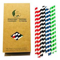 Jumbo Large Paper Straws,Green Red Navy Black Stripes Straws Each 8p, Total 32 Drinking Smoothie Straws, 10mm Wide Straw