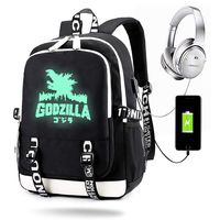 MCdreamUSA Dinosaur Monster Backpack Luminous with USB Charge Port, Travel Laptop Backpack for Girls Boys (Black) (Black)