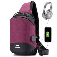 Peicees Small Sling Bag Chest Crossbody Backpack Waterproof Shoulder Bag Laptop Daypack with USB Charging Port for Men Women (Purple)