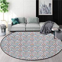 RUGSMAT Ottoman Computer Chair Floor Mat,Turkish Traditional Ceramic Tulip Patterns with Cultural Ottoman Royal Lines Design Printed Round Carpet for Children Bedroom Play Tent,Diameter-31 Inch