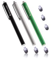 The Friendly Swede Stylus Pen Replaceable Micro-Knit Mesch Tip - Capacitive Touchscreen Stylus, Tablet Styli with Lanyards, Screen Cleaning Cloth and Replacement Tips (3 Pack) (Silver + Black + Green)