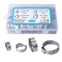 PEX Cinch Clamp 3/8-inch, 1/2-inch, 3/4-inch, 1-inch, 304 Stainless Steel, 90PCS Hose Clamp Kit, Single Ear Stepless Clip Rings PEX Pipe Assorted Kit (90 PCS)
