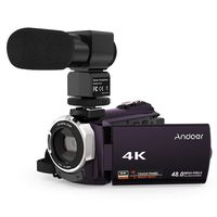 4K Camcorder, Andoer Digital Video Camera 2880 x 2160 48MP HD 3inch Touchscreen Handy Camera with IR Night Sight Support 16X Zoom 128GB Max Storage (Purple+Microphone)