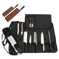 Chef's Knife Bag With 17 Slots Can Holds13 Knives,1 Meat Cleaver, And 3 Utensil Pockets, Multi-function Knife Roll With Handle, Shoulder Strap (1 Black Knife Roll Bag+2 Khaki Knife Edge Guard)