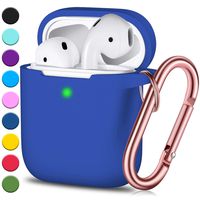 Airpods Case, Full Protective Airpods Case Cover Silicone Airpods Case Keychain for Girls and Women, Soft Chargeable Headphone Case with Rose Gold Carabiner for Apple 2 and 1, Blue