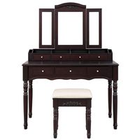 VASAGLE Vanity Set, Tri-Folding Necklace Hooked Mirror, 7 Drawers, 6 Organizers Makeup Dressing Table with Cushioned Stool Easy Assembly, for Women Girls Dark Espresso