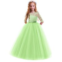 IBTOM CASTLE Pageant Princess Dress for Girl,Baby Toddler Kids Flower Maxi Dress Embroidery Tulle Lace Bridesmaid Dress Long A Line Formal Dance Evening Ball Gown Grass Green 13-14 Years