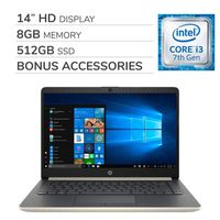 HP Pavilion 2019 Premium 14 inch HD Laptop Notebook Computer, 2-Core Intel Core i3-7100U 2.4 GHz, 8GB RAM, 512GB SSD, Wi-Fi, Bluetooth, Webcam, HDMI, No DVD, Windows 10 S Mode, Bonus Accessories