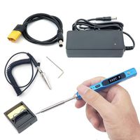 NovelLife 65W Mini TS100 Electric Soldering Iron Kit,Adjustable Temperature,Programmable STM32 Chip,Digital OLED Screen Display with TS B2 Solder Tip,24V Power Supply,XT60 Power Cord (Blue BC2 Tip)