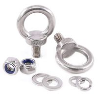 Glarks 8Pcs M12 Heavy Duty Screw Bolt, 304 Stainless Steel Male Thread Machinery Shoulder Lifting Ring Eye Bolt with Lock Nuts/Lock Washers/Flat Washers Set