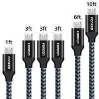 Micro USB Cable, FONKEN USB to Micro USB Cable [6-Pack, 1FT 3.3FTx3 6.6FT 10FT] Nylon Braided USB 2.0 Fast Data Sync & Charging Cord for Compatible Samsung, Kindle, HTC, LG, Sony, Nexus, Nokia (Black)