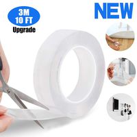 Multipurpose Nano Grip Tape Reusable Removable Washable Double Sided Sticky Strips Seamless Traceless Tape Adhesive Kitchen Holder (Clear - 3M/10ft)