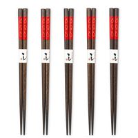 Chopsticks 5 Pairs Japanese Style Hardwood Chop Sticks Natural Reusable Classic Style Chopstick Gift Set with Box(Red Fish)