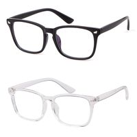 Blue Light Blocking Glasses Square Nerd Eyeglasses Frame Anti Blue Ray Computer Game Reading Glasses ((2 pack) Matte Black+ Clear)