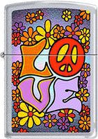 Zippo Hippie Love Flower Child Peace Happiness Satin Chrome Lighter New