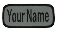 Name Patch Uniform Work Shirt Personalized Embroidered Black Border-Graphite. Sew on.