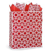 NW Red Geo Graphics Paper Shopping Bags - Queen Size - 16x6x19in. - 25 Pack