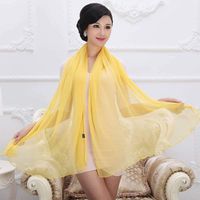 Hqysjin Ladies Silk Scarves Pure Color Pleated Shawl,Yellow,18094cm