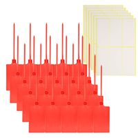 Mini Skater 25Pcs Large Plastic Parcel Label Tags Multi-Color Self Locking Nylon Writable Marker Ties Luggage Identification Tags Cable Cord Organizing Consignment Tags with 30Pcs Sticky Label (Red)