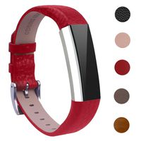 Bands Compatible for Fitbit Alta and Fitbit Alta HR, Bear Village Genuine Leather Band for Fitbit Alta HR, Adjustable Replacement Sport Wrist Bands for Fitbit Alta Fitness Tracker - Red