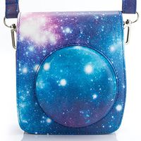 Woodmin Groovy PU Leather Instant Camera Case with Shoulder Strap for Fujifilm Instax Mini 90 (Galaxy)