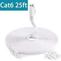 Cat6 Network Cable 25 ft, Flat Ethernet Cable, Slim Ethernet Cord with Clips, Short Computer Ethernet Cable for LAN Wire Network Adapter, Switch, Modem, Mac, Laptop MacBook Pro Air, PS4 in White