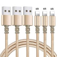 MAILAIZ iPhone Charger, 3PACK (6FT) Nylon Braided Lightning Cable Charging Cord USB Cable Compatible with iPhone XS/MAX/XR/X/8/7/6s/6/Plus/5SE/5s/5c/5/ipad (Gold)