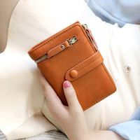 Fashionhe Women Short Wallets Mini Money Purses Small Fold Female Coin Purse Card Holder Clutch Bags(Brown)